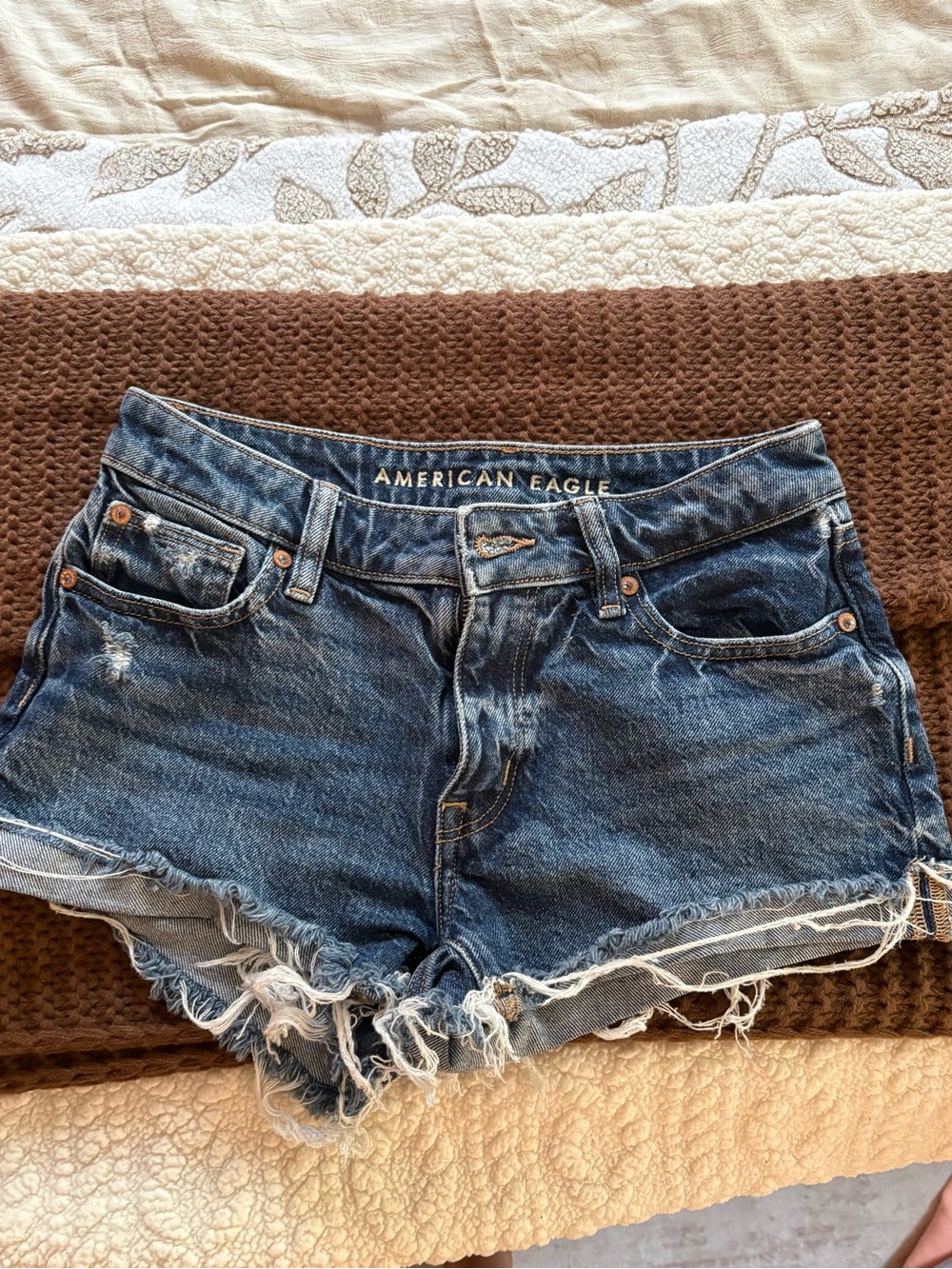 American Eagle Outfitters Raw Hem Dark Blue Denim Shorts